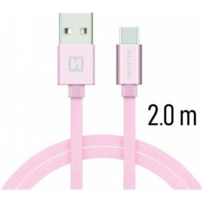 Swissten Datový kabel USB-C 3A 2m růžový 8595217455375 – Zboží Mobilmania