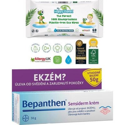 Bepanthen krém Sensiderm proti ekzému 20 g + ubrousky Happy Planet 100% BIO 60 ks dárková sada – Hledejceny.cz