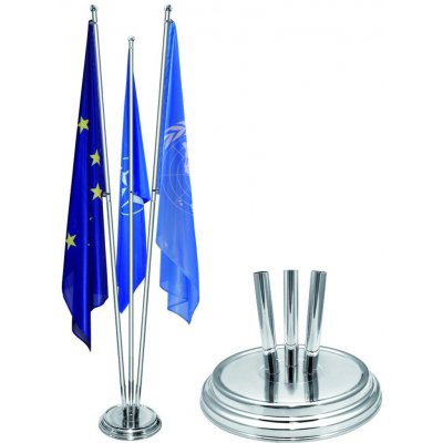 Stojan na vlajku interiérový STŘÍBRNÝ leštěný - 2-ramenný s žerdí - špice – Sleviste.cz