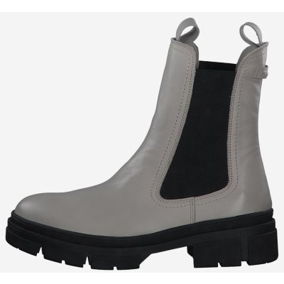 Tamaris kožené kotníkové boty na podpatku černo-šedé – Zboží Mobilmania