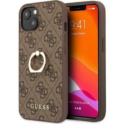 Pouzdro Guess hybrid silikonové iPhone 13 Mini 4G with ring stand hnědé – Sleviste.cz