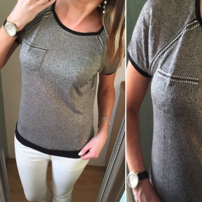 Dámský svetr svetřík s krátkým rukávem a aplikacemi šedá – Zboží Mobilmania