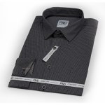 AMJ pánská bavlněná košile dlouhý rukáv prodloužená délka slim fit VDBPSR1341 tmavě šedá s vlnkami a tečkami – Zboží Mobilmania