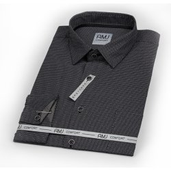 AMJ pánská bavlněná košile dlouhý rukáv prodloužená délka slim fit VDBPSR1341 tmavě šedá s vlnkami a tečkami