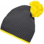 Pletená čepice s kontrastním pruhem a bambulí MB7964 Tmavě šedá žlutá – Sleviste.cz