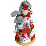 BabyDort čtyřpatrový plenkový dort pro miminko PREMIUM Červené květy – Sleviste.cz