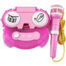 Mikrofon karaoke růžový plast na baterie se světlem v krabici 24x21x5 5cm
