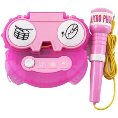 Mikrofon karaoke růžový plast na baterie se světlem v krabici 24x21x5 5cm