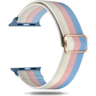 eses Nastavitelný nylonový elastický loop řemínek pro Apple Watch 42mm/44mm/45mm/49mm Barva: pruhy bílá - růžová - modrá
