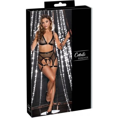 Cottelli Net Matte Look Triangle Bra, Suspender Belt & Crotchless String Set 2215632 – Hledejceny.cz
