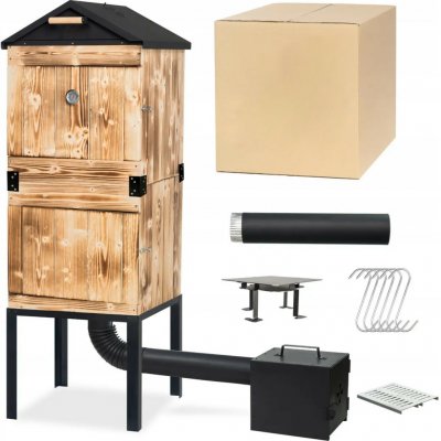 TopKing Zahradní dřevěná udírna opálená s oplechovanou střechou – HobbyKompas.cz