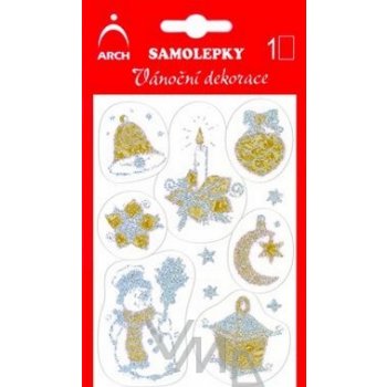 Arch Holografické dekorační samolepky vánoční s glitry 705-GG zlato-zlaté 8,5x12,5 cm