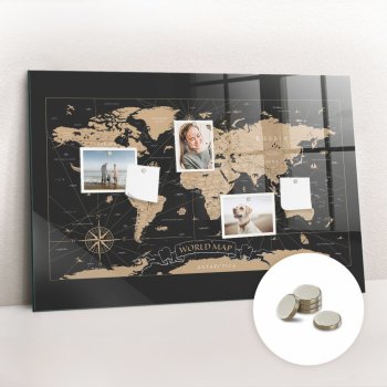 tulup Magnetická Tabule na Zeď Skleněná - Memo Board Kleněnou Přední Stranou - 5 magnetů v balení - 90 x 60 cm - Vintage mapa světa