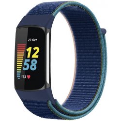 Mobilly řemínek pro Fitbit Charge 5, velikost S, nylonový, tmavě modro-světle modro-oranžový 722 DSC5-02-00F