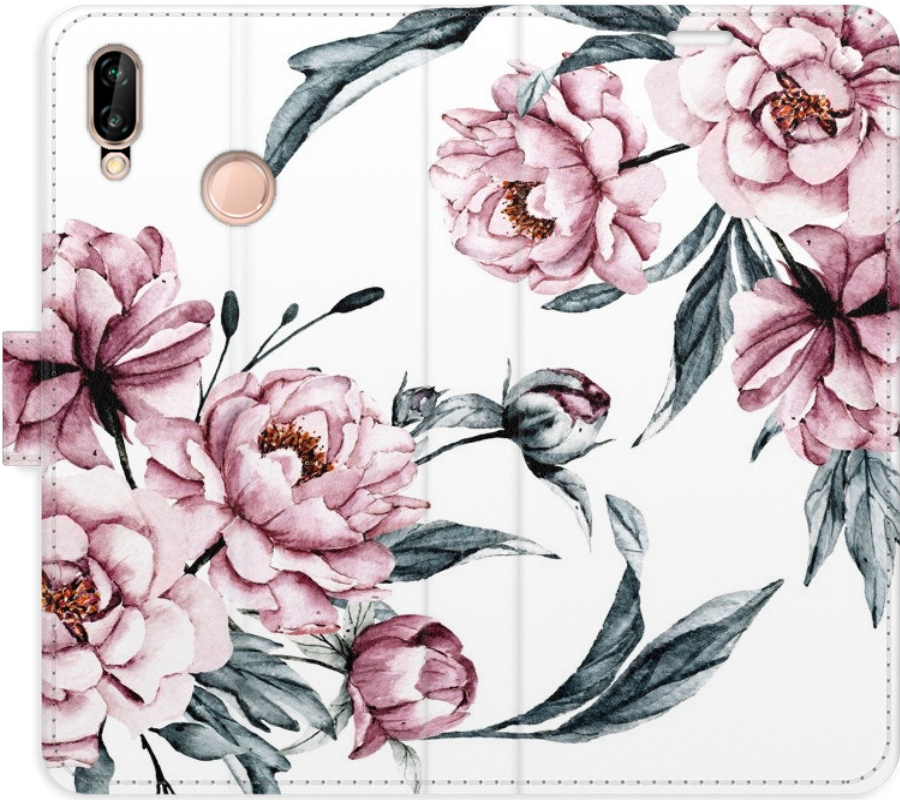 Pouzdro iSaprio Flip s kapsičkami na karty - Pink Flowers Huawei P20 Lite