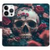 Pouzdro a kryt na mobilní telefon Apple Pouzdro iSaprio Flip s kapsičkami na karty - Skull in Roses 02 Apple iPhone 15 Pro