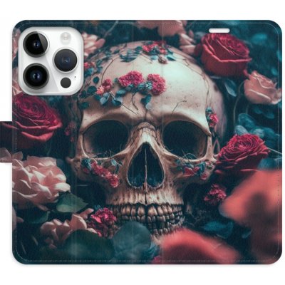 Pouzdro iSaprio Flip s kapsičkami na karty - Skull in Roses 02 Apple iPhone 15 Pro