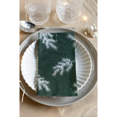 STOREFACTORY Papírové ubrousky VINTERGRAN 11x21cm 16ks zelené/dekor větvičky – Zboží Dáma