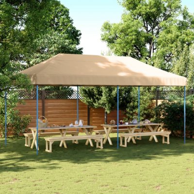 vidaXL 4004948 Skládací party stan pop-up béžový 580 x 292 x 315 cm béžová - Hnědá / se 3 bočnicemi – Hledejceny.cz