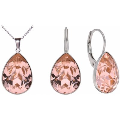 Swarovski Elements Pear stříbrná sada set souprava náušnice a přívěsek s řetízkem oranžovo-růžová slzička kapka 39177.3 Blush Rose starorůžová oranžová antique vintage