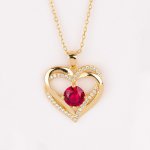 Drahokamia Zlatý náhrdelník s dvojitým srdcem a zirkony 239/MOD Červený – Zboží Mobilmania
