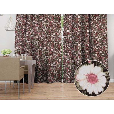 Biante Bavlněný závěs Sandra SA-740 Luční kvítí na temně hnědém 150x200 cm – Hledejceny.cz