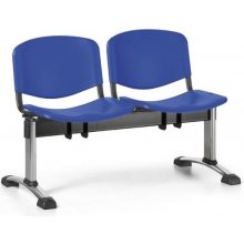 Plastová lavice do čekáren, 2 sedáky, modré, chromované nohy, slevy