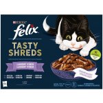 Felix Tasty Shreds s hovězím kuřetem lososem tuňákem ve šťávě 12 x 80 g – Hledejceny.cz