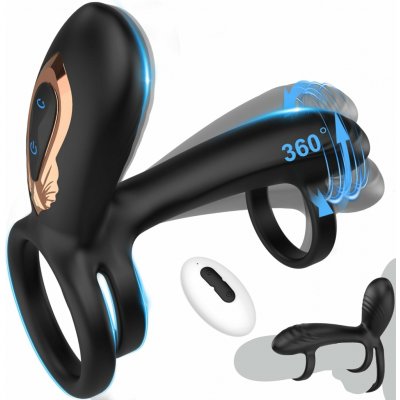 SuperLove Vibrating Cock Ring with 360 Twisting G-Spot Stimulator & Remote Black – Zboží Mobilmania