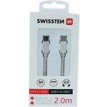 Swissten 71528202 nabíjecí a synchronizační, USB-C na USB-C, USB 2.0, 3A, opletený, 2m, stříbrný – Zboží Mobilmania