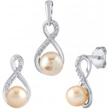 SILVEGO stříbrný set šperků s pravou růžovou perlou náušnice a přívěsek JST16959SP