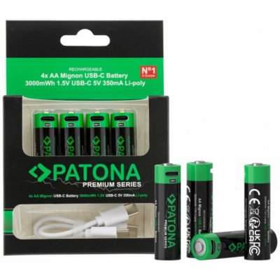 PATONA nabíjecí baterie AA/LR6 Li-Pol 2000mAh 1,5V s USB-C nabíjením, 4ks v balení | Zboží Auto