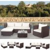 Zahradní sestava Mendler Poly ratanová souprava Brescia, zahradní souprava Sedací souprava Sofa Lounge Set hnědá, polštáře krémové