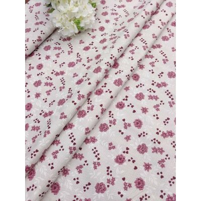 Látka 100% bavlna - růžičky a vínová srdíčka na béžové – Hledejceny.cz