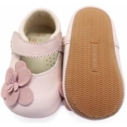 Lait et Miel Kožené capáčky s gumovou podrážkou sandálky s květinou Růžová