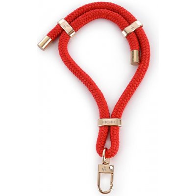 Šňůrka na krk ČERVENÁ UNIČENKA S KARABINOU HICHIC ChilliRedGold – Zboží Mobilmania