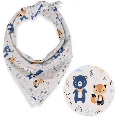 Biante dětský bavlněný šátek Sandra SA-595 Modro-béžová lesní zvířátka na bílém – Sleviste.cz