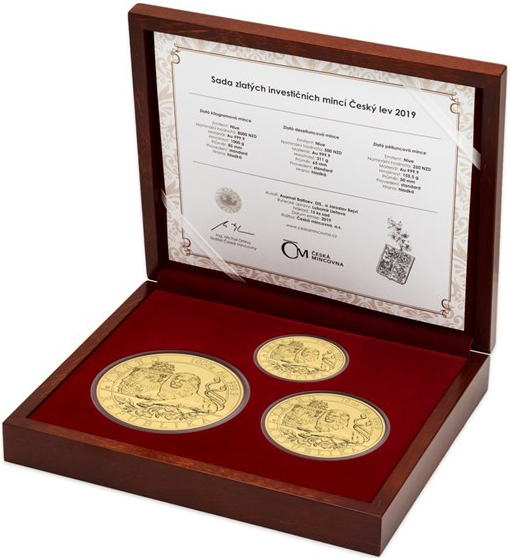 Česká mincovna Sada zlatých mincí Český lev stand 5 oz 1 kg 10 oz