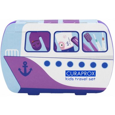 CURAPROX Kids travel set fialový 1x zubní kartáček, 2x mezizubní kartáček CPS, 1x zubní pasta meloun 6+ 10 ml, 1x nálepka – Zboží Mobilmania