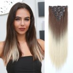 Vlasy clip in 7 pásů - světlá blond ombré vlasové příčesky rovné 40 cm – Zboží Mobilmania