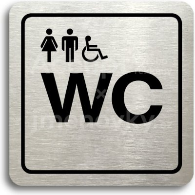 ACCEPT Piktogram WC ženy, muži, invalidé - stříbrná tabulka - černý tisk – Zboží Mobilmania