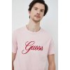 Pánské Tričko Guess bavlněné tričko růžová s aplikací