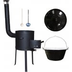 Kessel kotlík na guláš smalt 30 l kovová kotlina s vysokými nožičkami žáruvzdorná barva 42 cm Plus 700 poklice smalt 50 cm naběračka 350 ml a vařečka 50 cm – Zboží Mobilmania