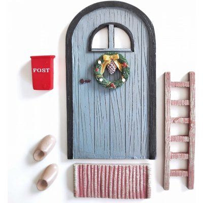 Det Gamle Apotek Dekorativní dvířka pro vánoční skřítky Nisse Door Blue set 6 ks multi barva dřevo pryskyřice – Zboží Mobilmania