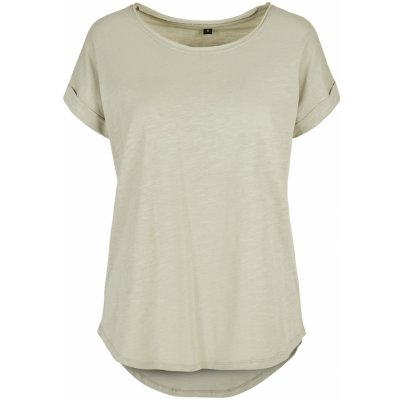 Build Your Brand tričko slub s prodlouženým zadním dílem Soft Salvia – Zboží Dáma