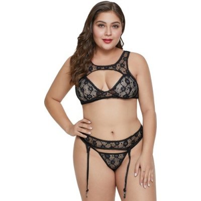 Black Hollow-out Bust Plus Size Bralette Set – Zbozi.Blesk.cz