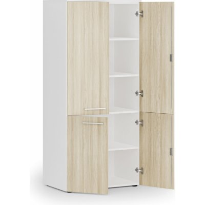 Primo White Kancelářská policová skříň , půlené dveře, 800 x 500 x 1781 mm, bílá/dub přírodní – Hledejceny.cz