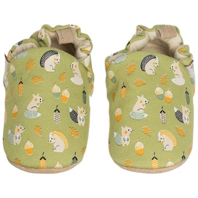 Lait et Miel bavlněné capáčky s koženou podrážkou s lesními zvířátky – Sleviste.cz