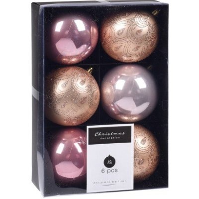 Koopman International b.v. Vánoční koule sada 6 ks odstíny růžové prům. 80 mm mix lesklá matná dekor. – Zboží Dáma