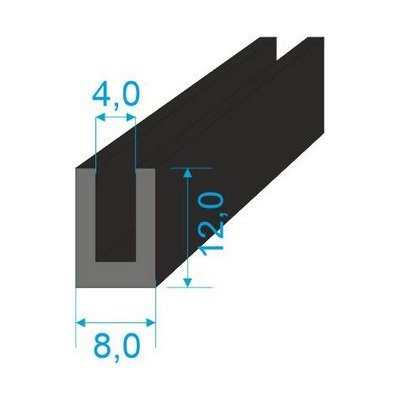 00535201 Pryžový profil tvaru "U", 12x8/4mm, 60°Sh, EPDM, -40°C/+100°C, černý | Zboží Auto